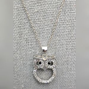 Sterling Silver CZ Owl Crystal Pendant Necklace